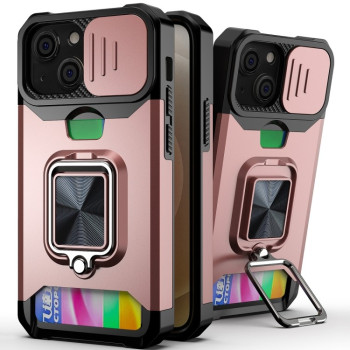 Противоударный чехол Sliding Camera Design для iPhone 13 - розовое золото