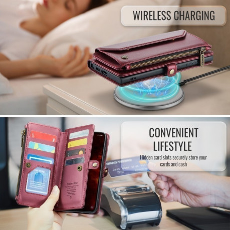 Чехол-книжка CaseMe C36 Card Slots Zipper Wallet RFID Anti-theft Leather для Samsung Galaxy S24 FE 5G - красный