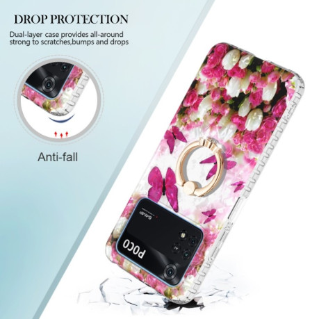 Противоударный чехол Ring Holder 2.0mm Airbag для Xiaomi Poco M4 Pro 4G - Dancing Butterflies