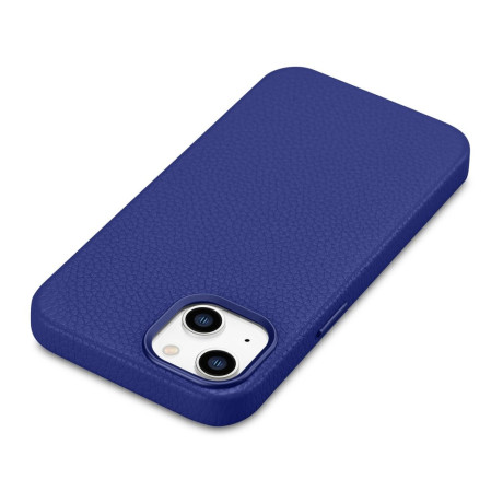 Кожаный чехол iCarer Litchi Premium для iPhone 14/13 - темно-синий