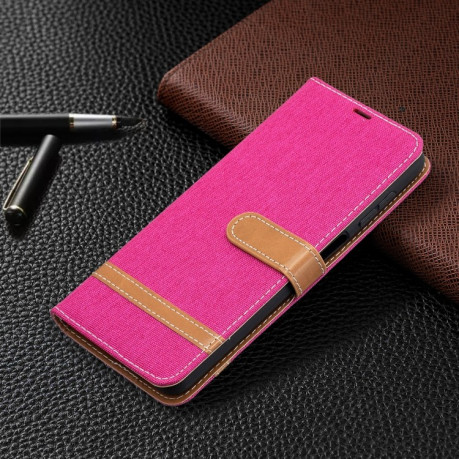 Чехол-книжка Color Matching Denim Texture на Samsung Galaxy A12/M12 - пурпурно-красный