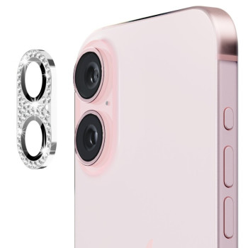 Захисне скло на камеру ENKAY Hat-Prince Blink Diamond Camera Lens Aluminium Alloy для iPhone 16 / 16 Plus - сріблясте