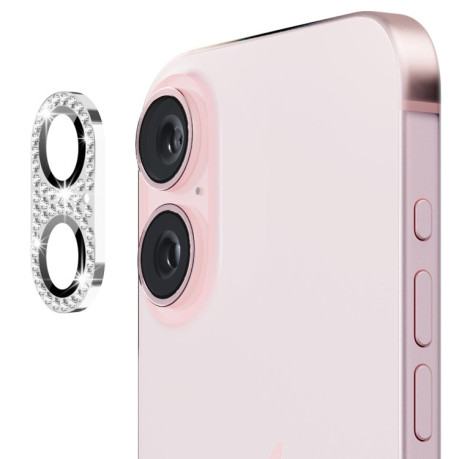 Защитное стекло на камеру ENKAY Hat-Prince Blink Diamond Camera Lens Aluminium Alloy для iPhone 16 / 16 Plus - серебристое