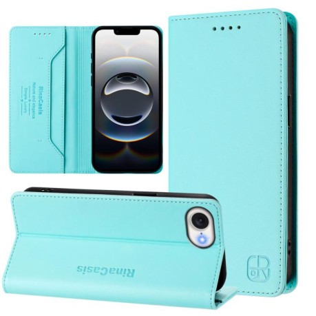 Чехол-книжка RC01 Dual-Folded Magnetic Suction RFID Leather на iPhone 16e - зеленый