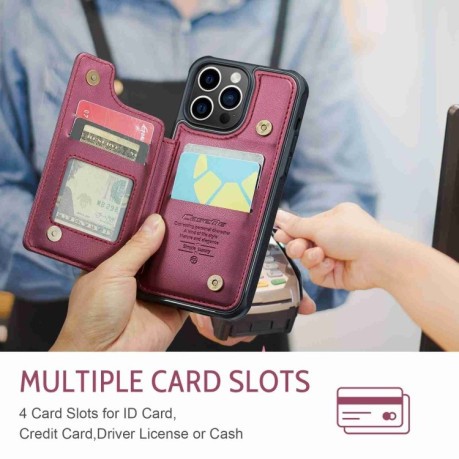 Чехол CaseMe C22 Card Slots Holder RFID Anti-theft для iPhone 15 Pro Max - винно-красный
