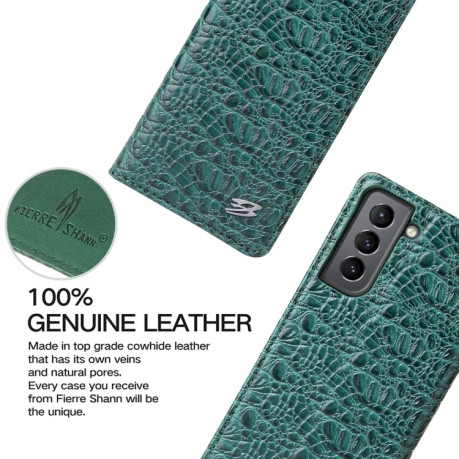 Кожаный чехол-книжка Fierre Shann Crocodile Texture для Samsung Galaxy S21 Plus - зеленый
