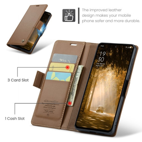 Чехол-книжка CaseMe 023 Butterfly Buckle Litchi Texture RFID Anti-theft Leather для OPPO Reno12 F/12 FS 5G - коричневый