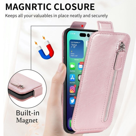 Фліп-чохол Zipper Wallet Vertical для iPhone 15 Pro - рожевий