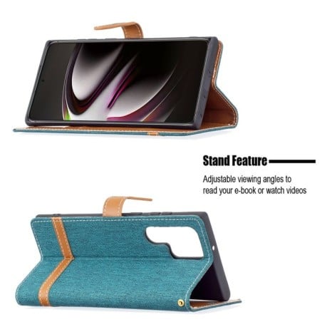 Чохол-книжка Color Matching Denim Texture на Samsung Galaxy S22 Ultra 5G - зелений