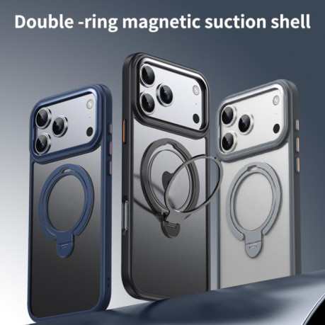 Противоударный чехол Double Ring MagSafe Magnetic Holder для iPhone 17 Pro - черный