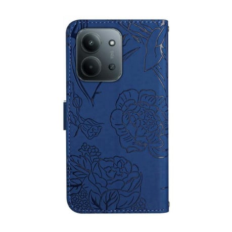 Чохол-книжка з тисненням &quot;метелика&quot; та магнітним хлястиком на Xiaomi Redmi 15C 5G / 4G EU 173mm - синій