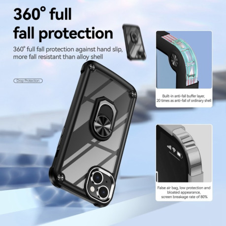 Противоударный чехол Acrylic Ring Holder на iPhone 15 Plus - черный
