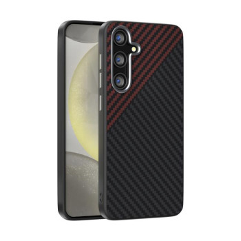 Карбоновий чохол ABEEL C Carbon Fiber Series фактура 6D Micro Relief з MagSafe на Samsung Galaxy S25 FE 5G - чорно-червоний