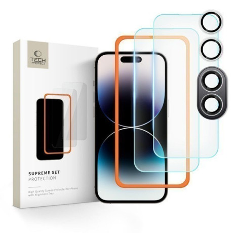 Комплект захисного скла Tech-Protect Supreme Set 3 pcs для iPhone 16 - Transparent