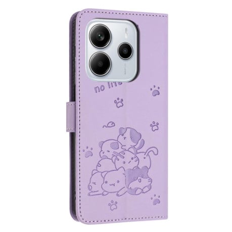 Чохол-книжка Embossed Kitten Phone Leather для Xiaomi Redmi Note 14 4G 164.84mm - фіолетовий