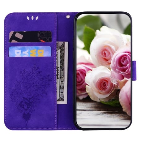 Чехол-книжка Butterfly Rose Embossed для Realme 9 Pro Plus/ Realme 9 4G- фиолетовый