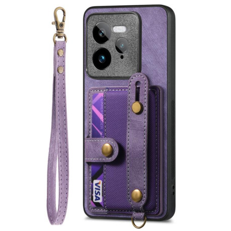 Противоударный чехол Retro Cross Wristband Wallet Leather для Realme GT 7 Pro - фиолетовый