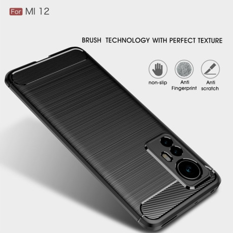 Чехол Brushed Texture Carbon Fiber на Xiaomi Mi 12 5G - синий