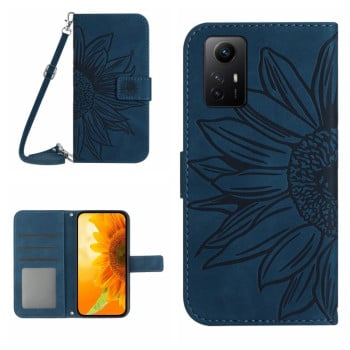 Чехол-книжка Skin Feel с рисунком подсолнуха на Xiaomi Redmi Note 12S - синий