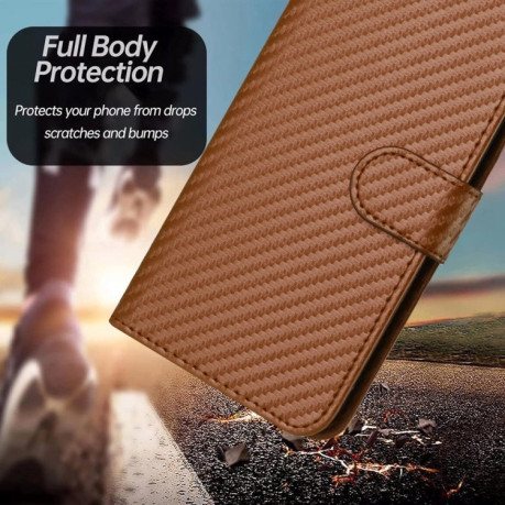 Чехол-книжка Carbon Fiber Texture на Samsung Galaxy M15 - кофейный