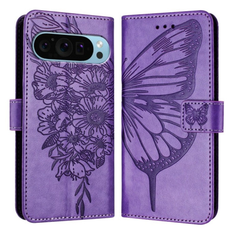 Чехол-книжка Embossed Butterfly для Google Pixel 9 Pro XL - фиолетовый