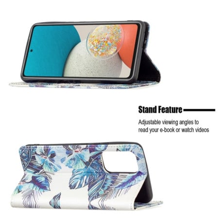 Чехол-книжка Colored Drawing Pattern Invisible на Samsung Galaxy A53 5G - Blue Leaf