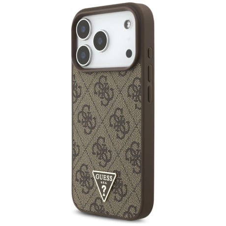 Оригинальный чехол Guess 4G Strap Triangle Logo с MagSafe на iPhone 17 Pro - brown