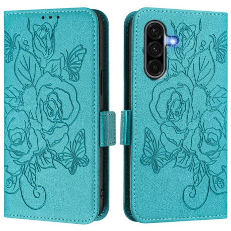 Чехол-книжка Embossed Rose RFID Anti-theft Leather для Samsung Galaxy A56 5G - голубой