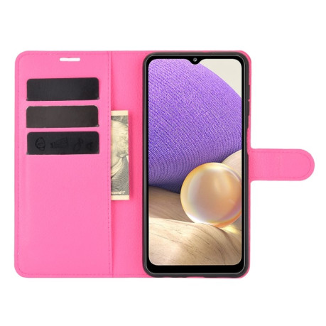 Чохол-книжка Litchi Texture на Samsung Galaxy A32 5G- пурпурно-червоний