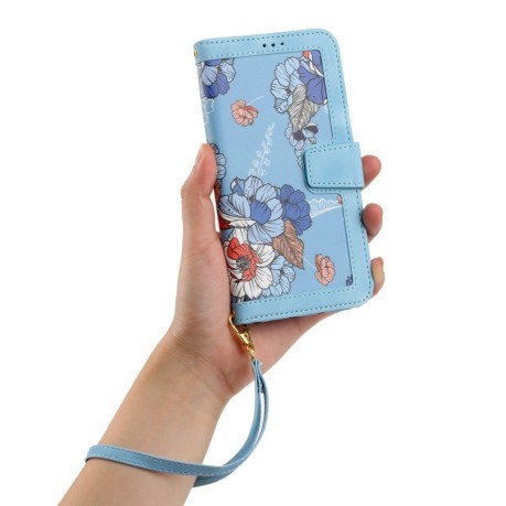 Чехол-книжка Floral Pattern Leather для Samsung Galaxy A56 5G - голубой