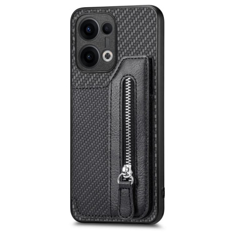 Противоударный чехол Carbon Fiber Card Wallet Ring Holder для OPPO Reno13 Pro - черный