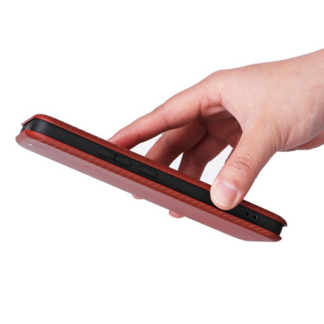 Чехол-книжка Carbon Fiber Texture на OPPO Reno13 F/Reno13 FS - коричневый