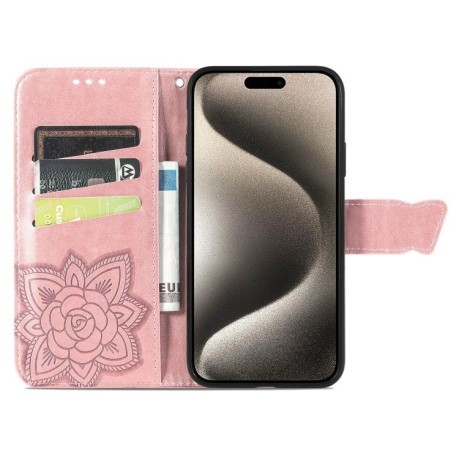 Чохол-книжка Butterfly Love Flower Embossed для iPhone 16 - рожеве золото