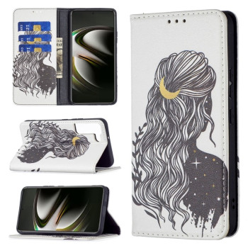 Чехол-книжка Colored Drawing Pattern для Samsung Galaxy S22 5G - Girl