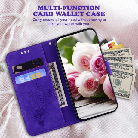 Чехол-книжка Butterfly Rose Embossed для  Realme 12 5G - фиолетовый