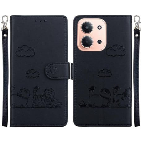 Чохол-книжка Cute Cats з магнітним хлястиком+захист сканування RFID на Xiaomi Redmi 15C 5G / 4G EU 173mm / Poco C85 5G - чорний