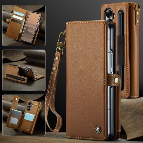 Чехол-книжка CaseMe C22 Card Slots Holder RFID Anti-theft для Samsung Galaxy Fold 7 - коричневый