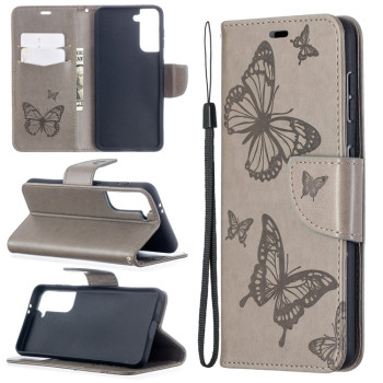 Чехол-книжка Butterflies Pattern на Samsung Galaxy S21 - серый