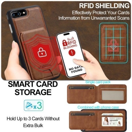 Чехол-книжка LC.IMEEKE L3 Series Detachable RFID Card Bag Magsafe для iPhone 16e - коричневый
