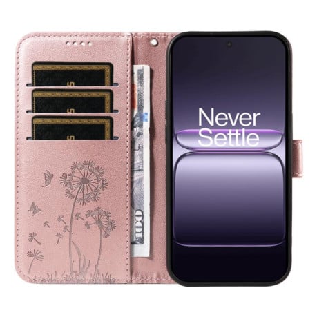 Чохол-книжка з тисненням Dandelion та магнітним хлястиком на OnePlus Nord CE5 5G Global - рожеве золото