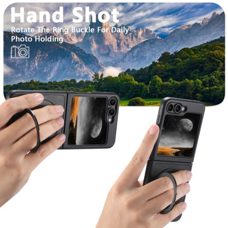 Чохол Suteni G3 Oil Wax 360 Rotation Holder MagSafe для Samsung Galaxy Flip 7 5G - чорний
