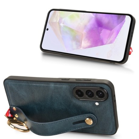 Противоударный чехол Wristband Leather Back для Samsung Galaxy A36 5G - синий