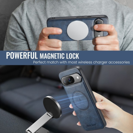 Чохол Fierre Shann Cowhide Texture MagSafe Magnetic для Google Pixel 9 Pro XL - синій