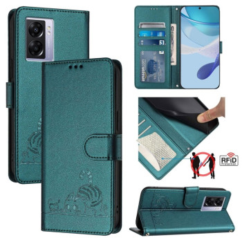Чохол-книжка Cat Embossing Pattern на Realme Narzo 50 - Peacock Green