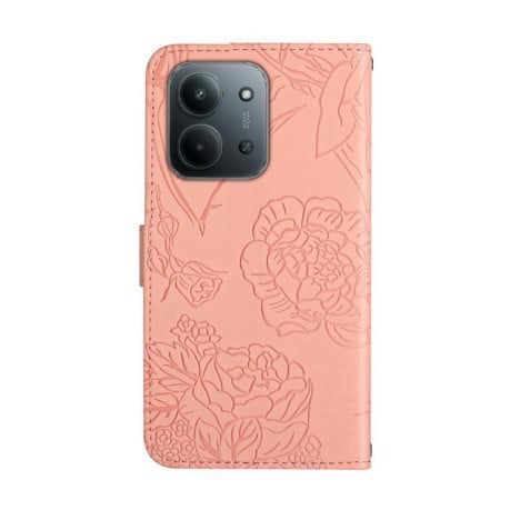 Чохол-книжка з тисненням &quot;метелика&quot; та магнітним хлястиком на Xiaomi Redmi 15C 5G / 4G EU 173mm - рожевий