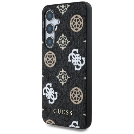 Оригинальный чехол Guess 4G Printed Colored Peony Pattern MagSafe для Samsung Galaxy S25 - black