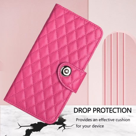 Чохол-книжка Rhombic Texture Flip Leather для iPhone 16e - пурпурно-червоний