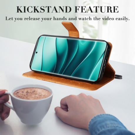 Чехол-книжка Embossed Butterfly для Xiaomi Redmi Note 14 Pro / 14 Pro+ 5G - желтый
