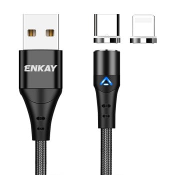 Магнітний Кабель ENKAY 2 in 1 3A USB to 8 Pin + Type-C Magnetic Fast Charging Data Cable, Length:2m - чорний