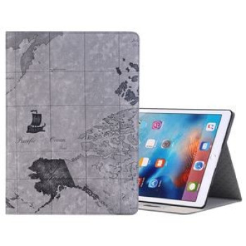 Кожаный чехол-книжка Retro World Map Texture на iPad Air 2 - серый